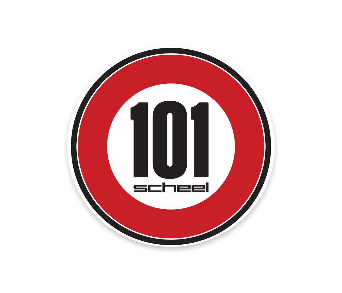 Scheel 101 sticker made to look like a German highway speed sign in red with black text