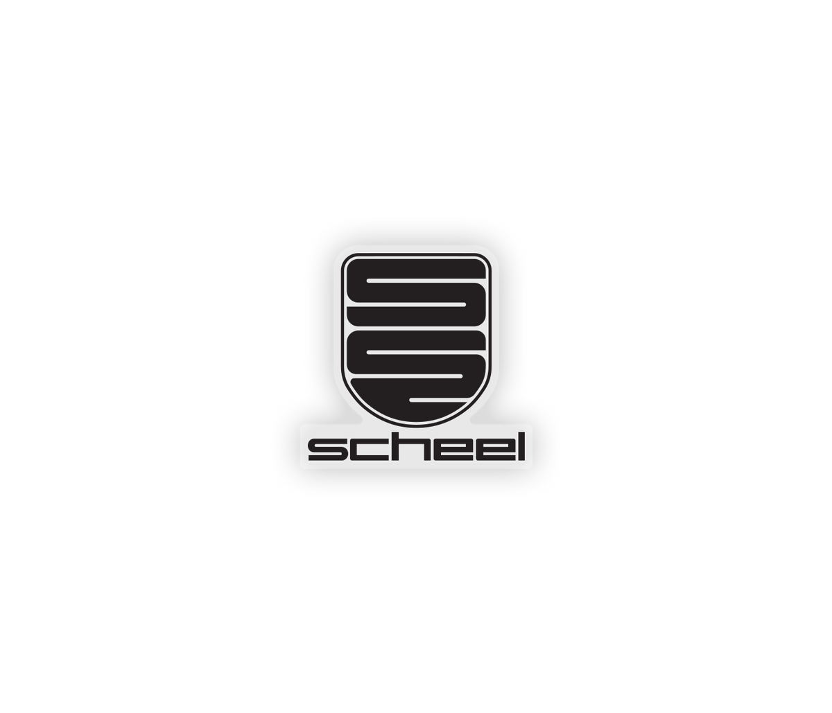 scheel vintage sticker on clear vinyl with black scheel logo
