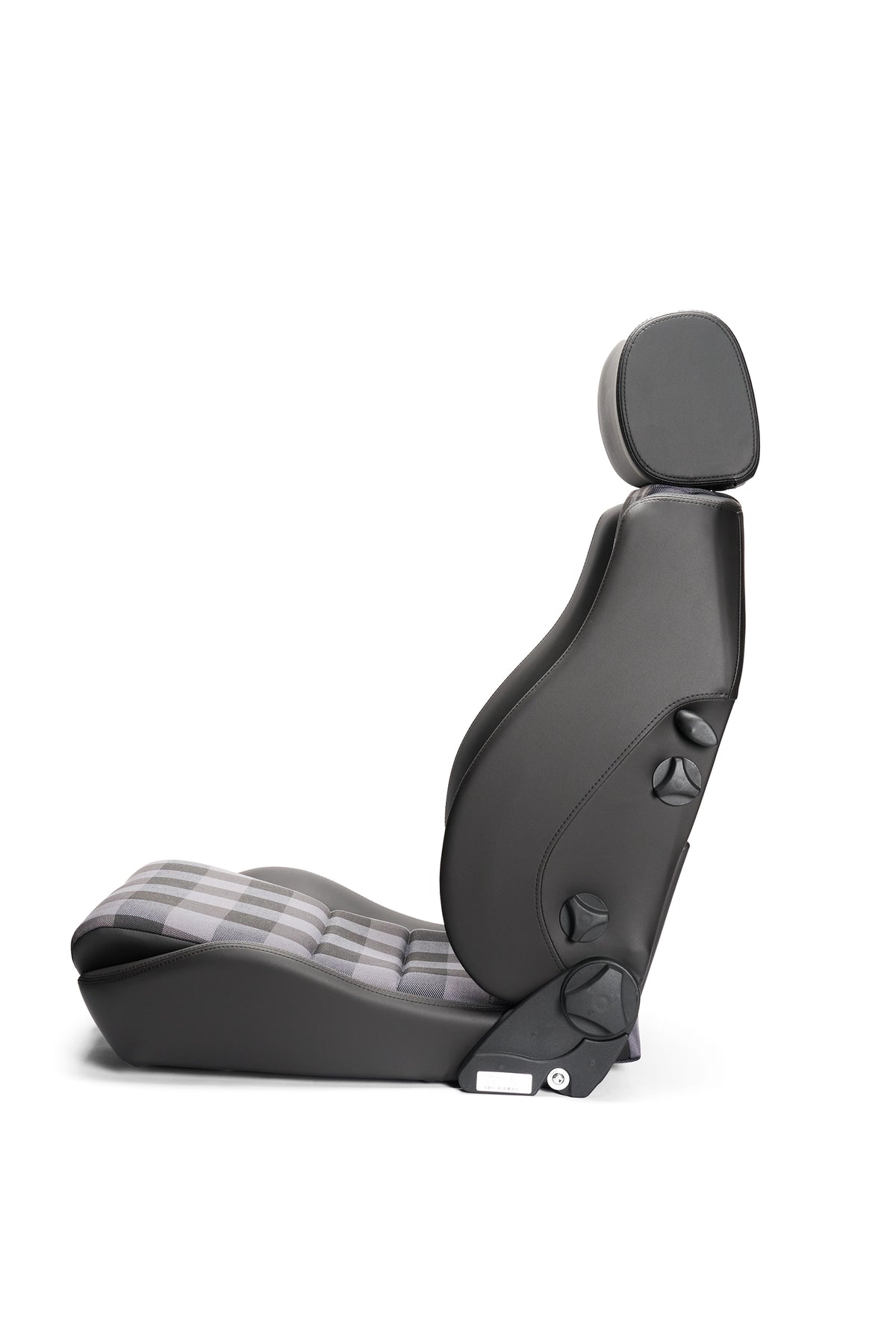 Black Vario F seat in Rodeo fabric, left side profile