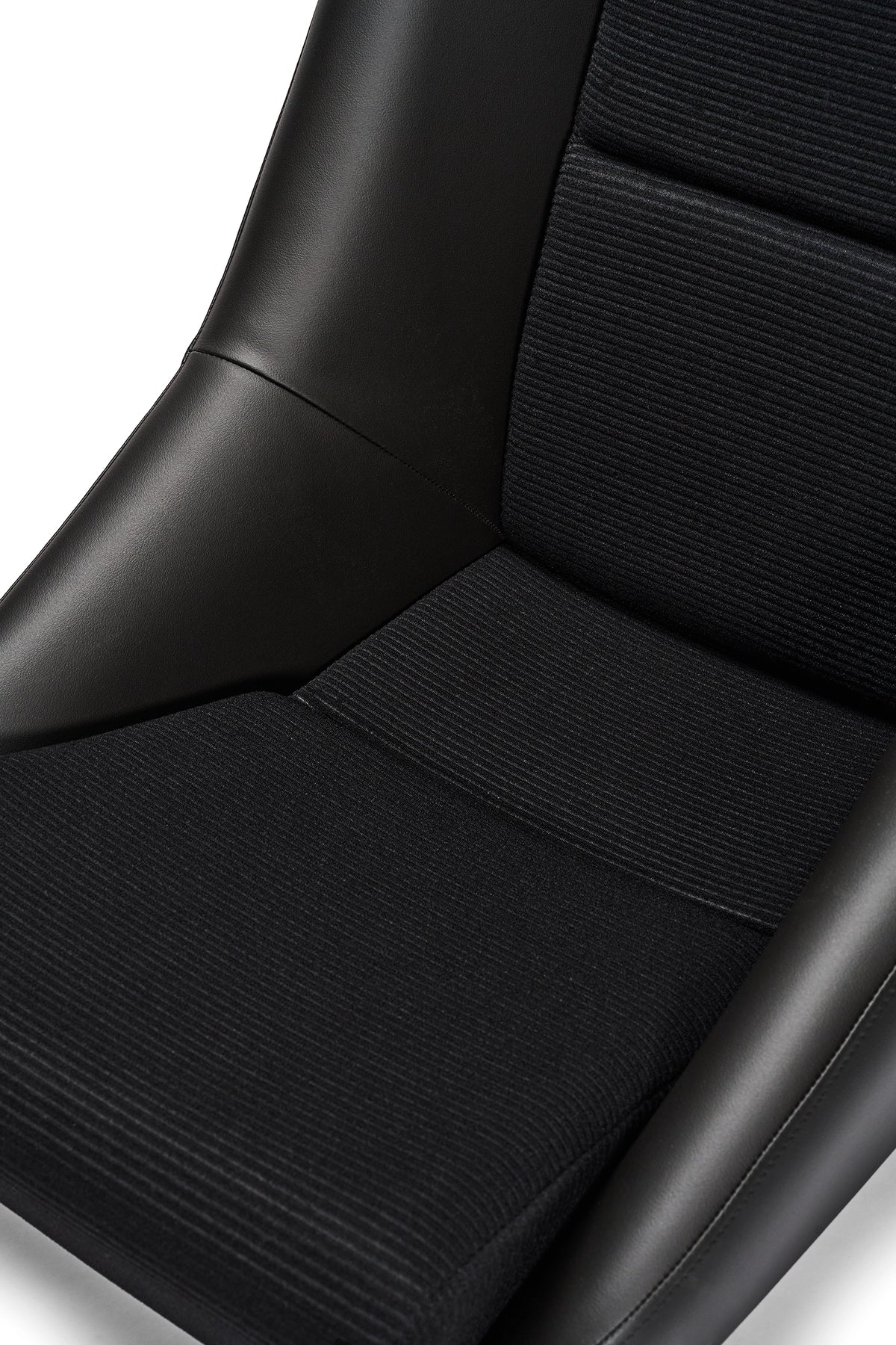 Black scheel 101 seat with black corduroy looking at seat bottom #color_Black Corduroy