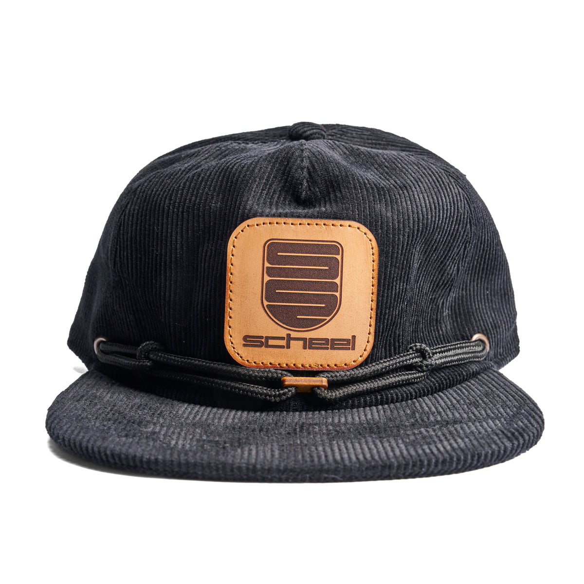 Unstructured Corduroy Strapback Hat - Leather Patch scheel Logo