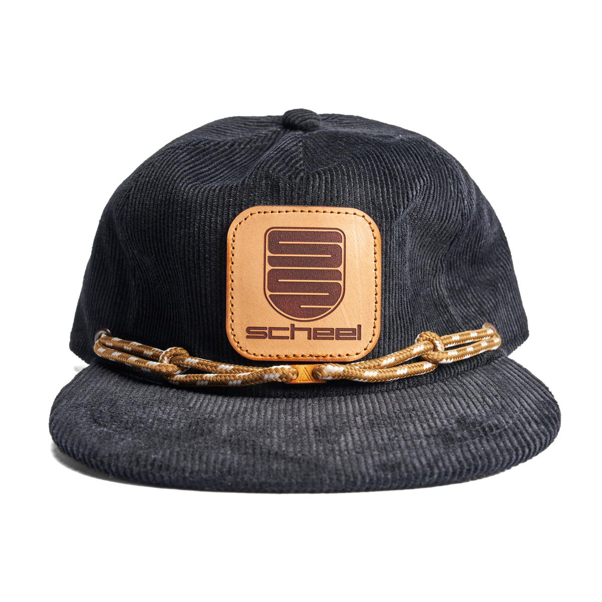 Unstructured Corduroy Strapback Hat - Leather Patch scheel Logo