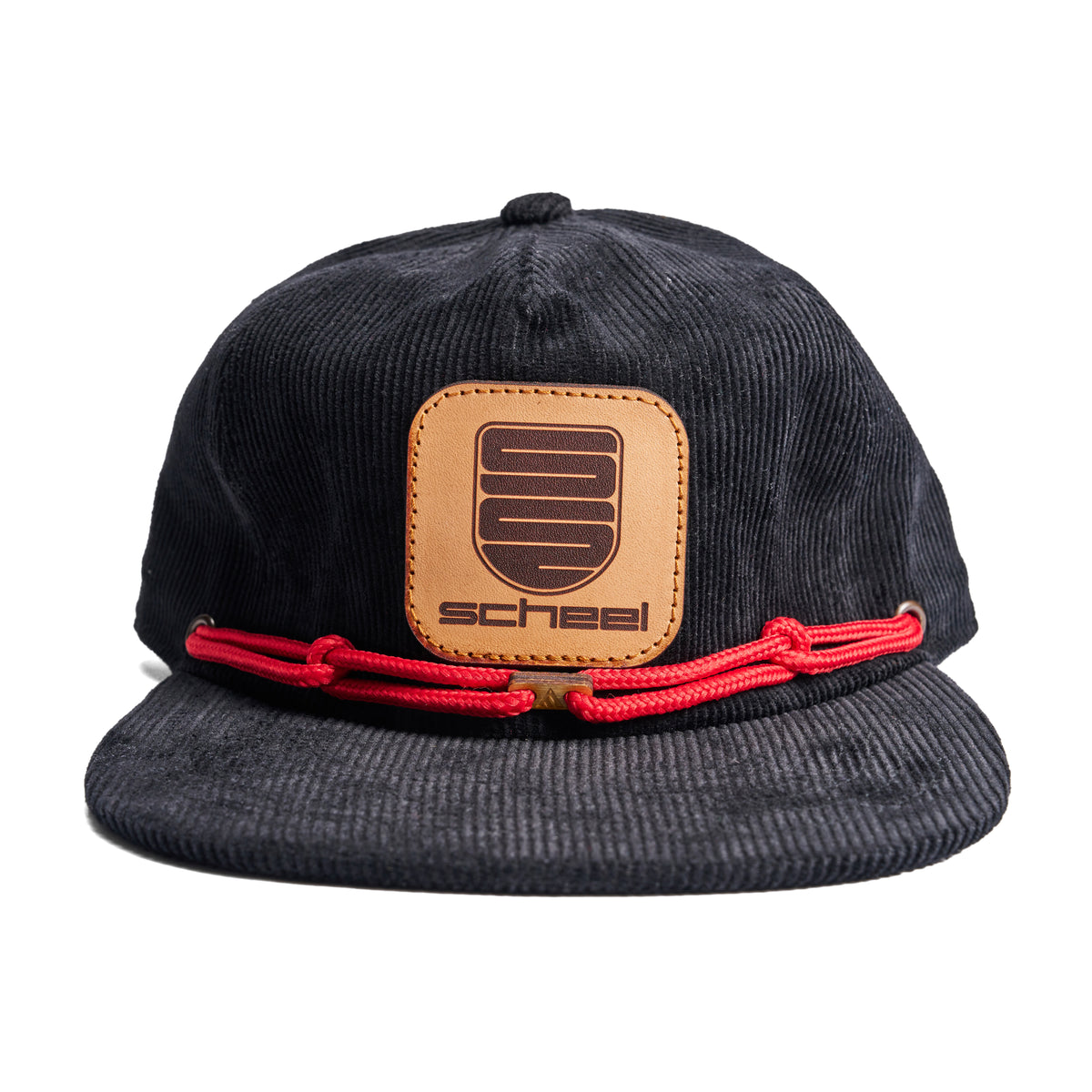 Unstructured Corduroy Strapback Hat - Leather Patch scheel Logo