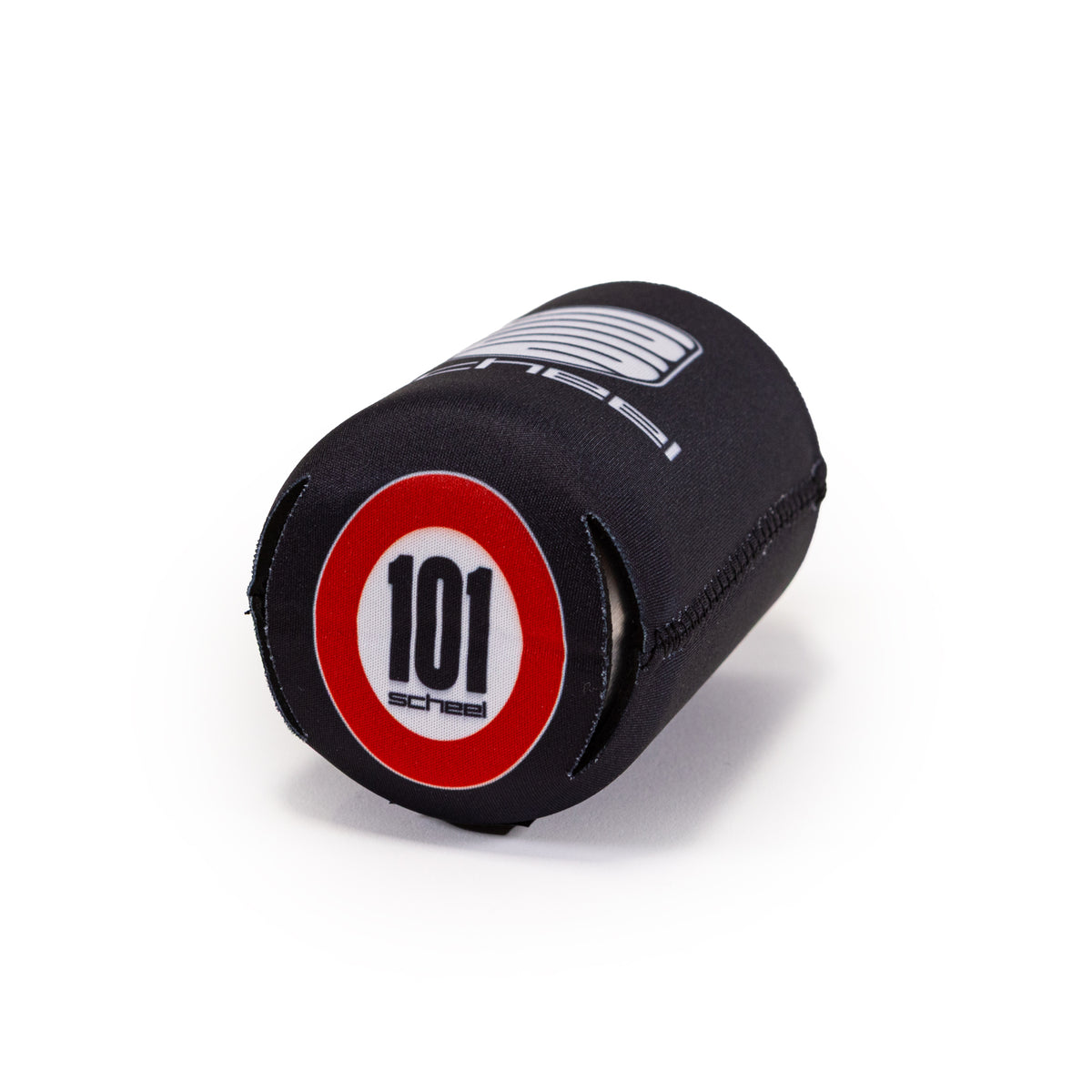 black scheel-mann magnetic koozie, scheel logo on the side and red 101 logo on bottom