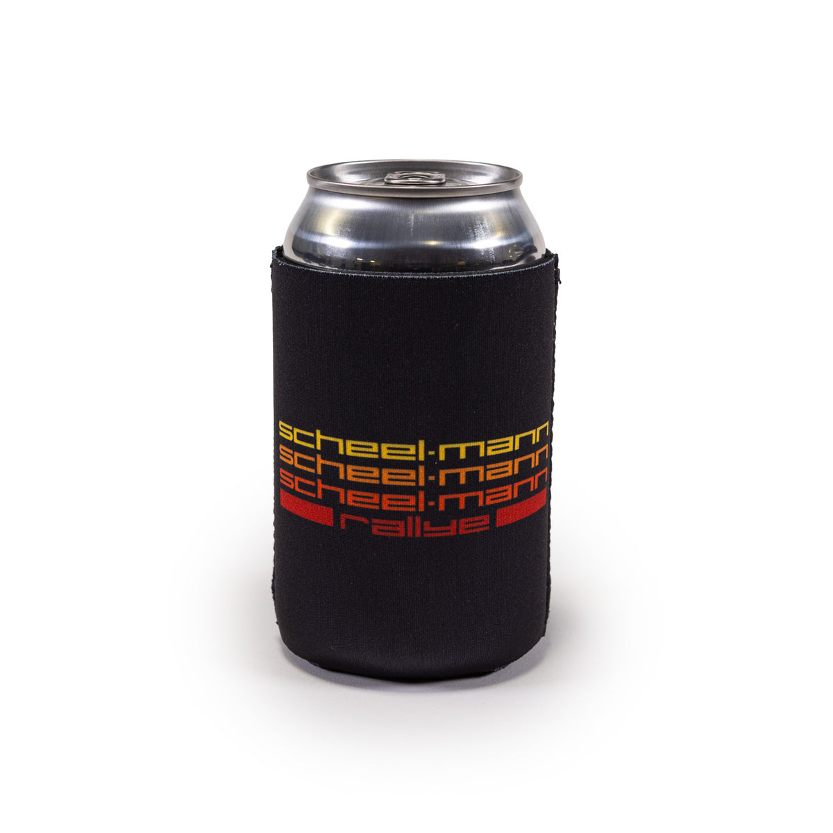 black scheel-mann magnetic koozie, rallye logo on the side 