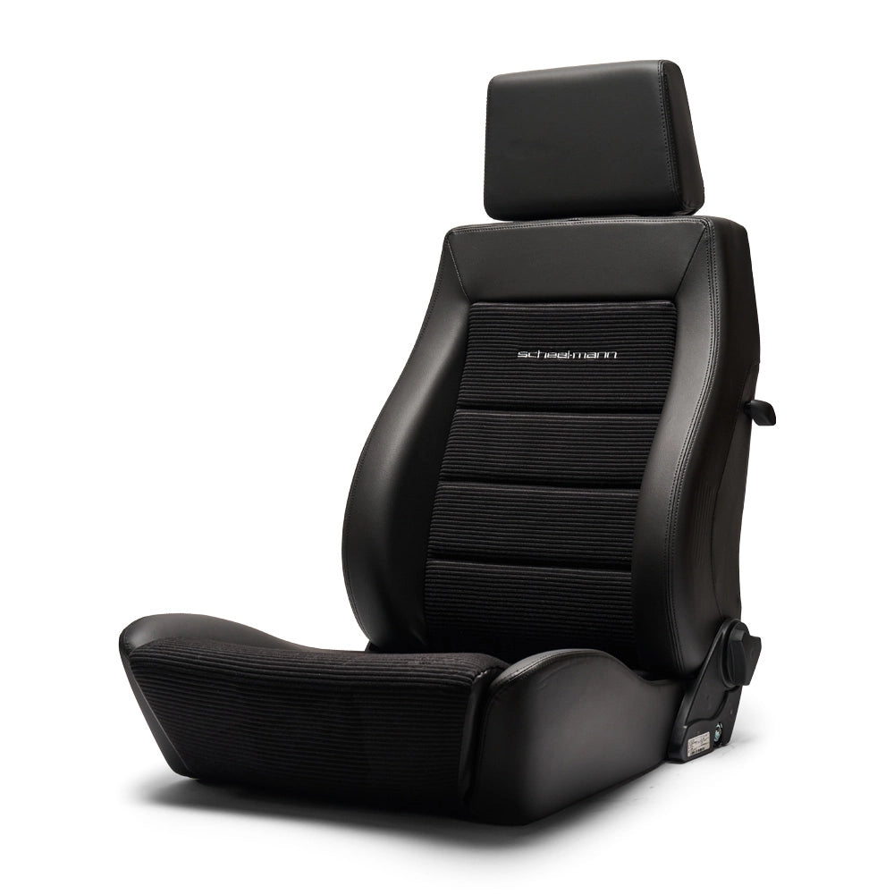 scheel-mann Sportline R in black with corduroy center seat bottom and backrest. 